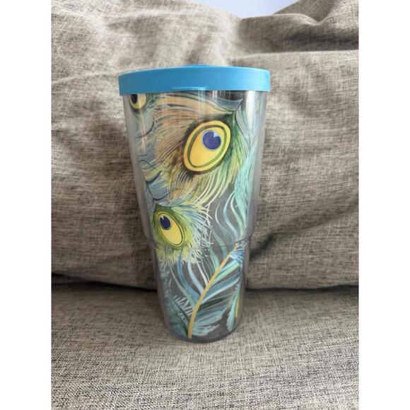 Tervis Tumbler 24oz Peacock Feather Design Plastic Tumbler Blue Lid - Picture 4 of 7
